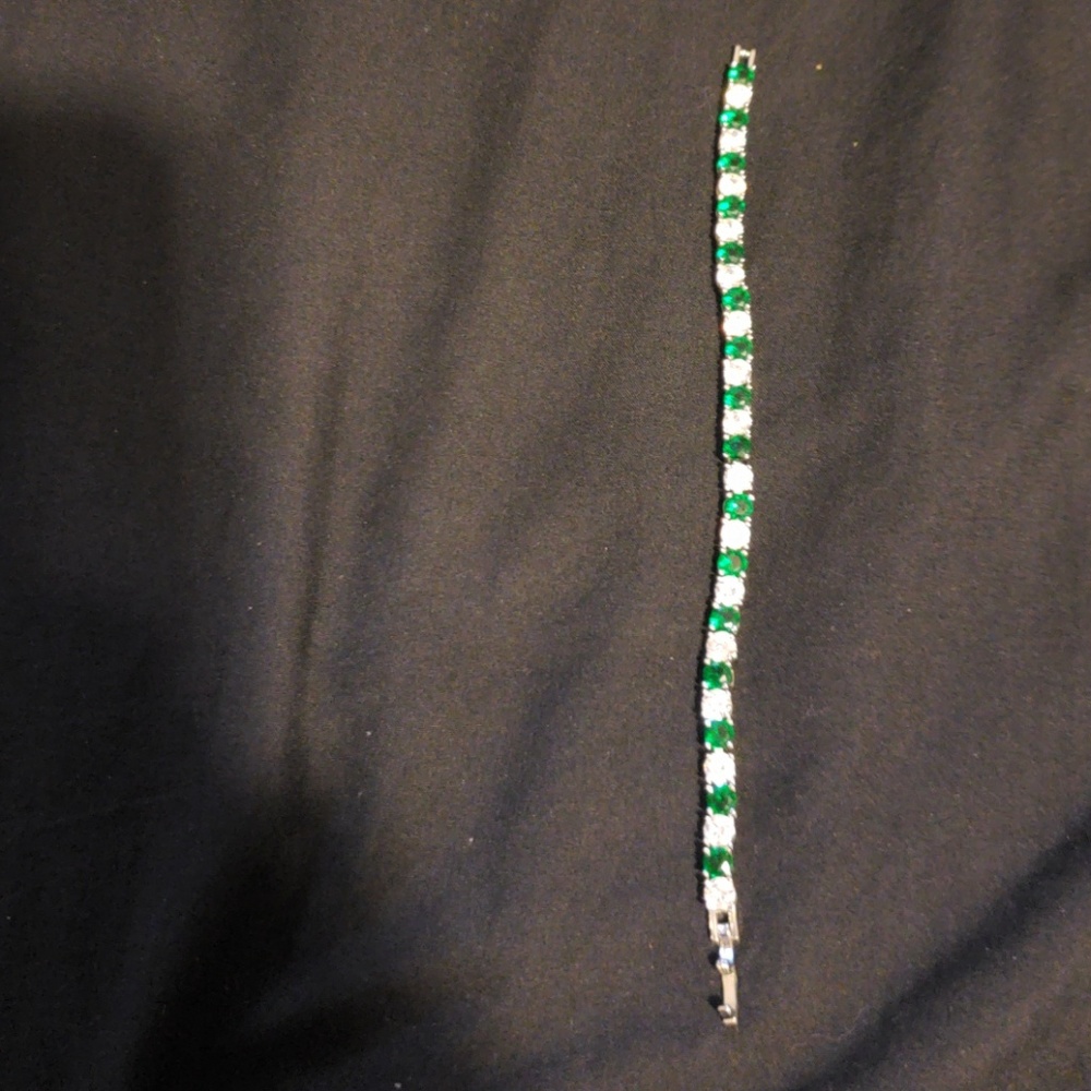 Silver tone emerald and cz type bracelet